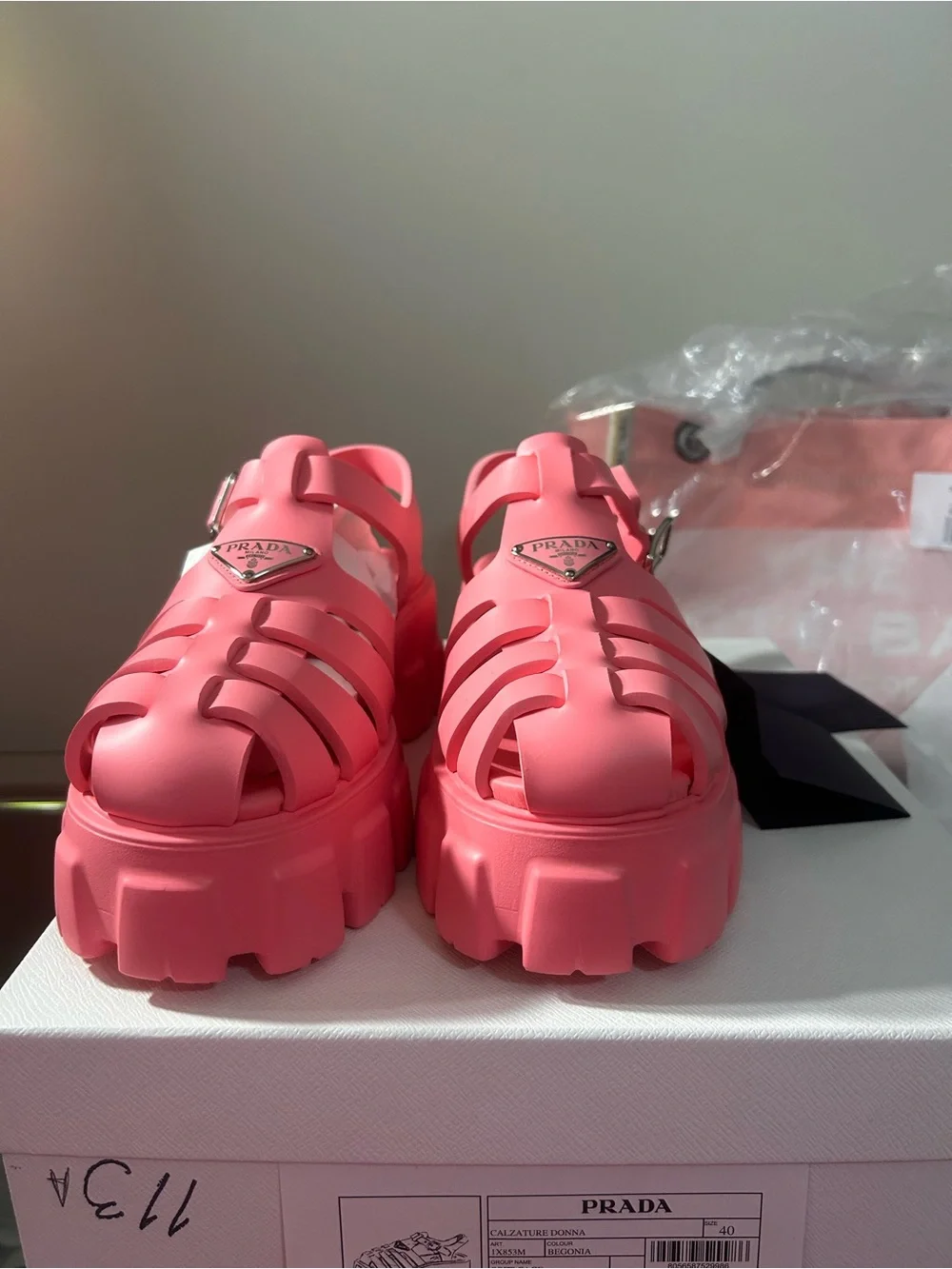 Prada Coral Pink Jelly Platform Fisherman Sandals